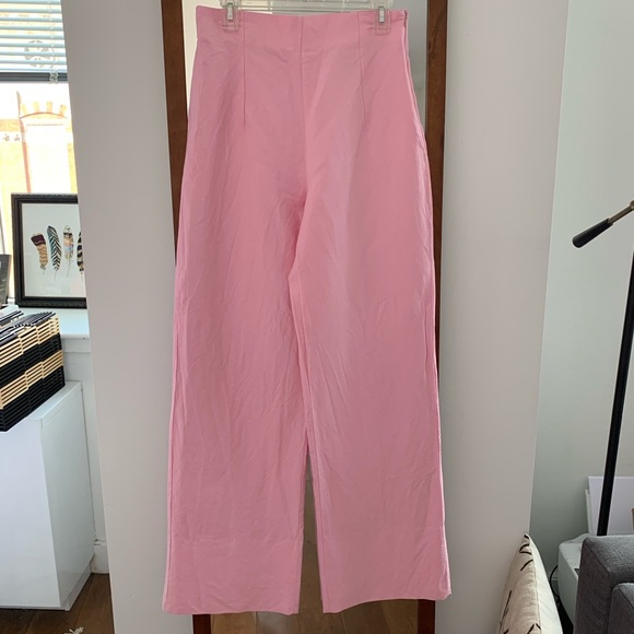 pink high waisted wide leg trousers